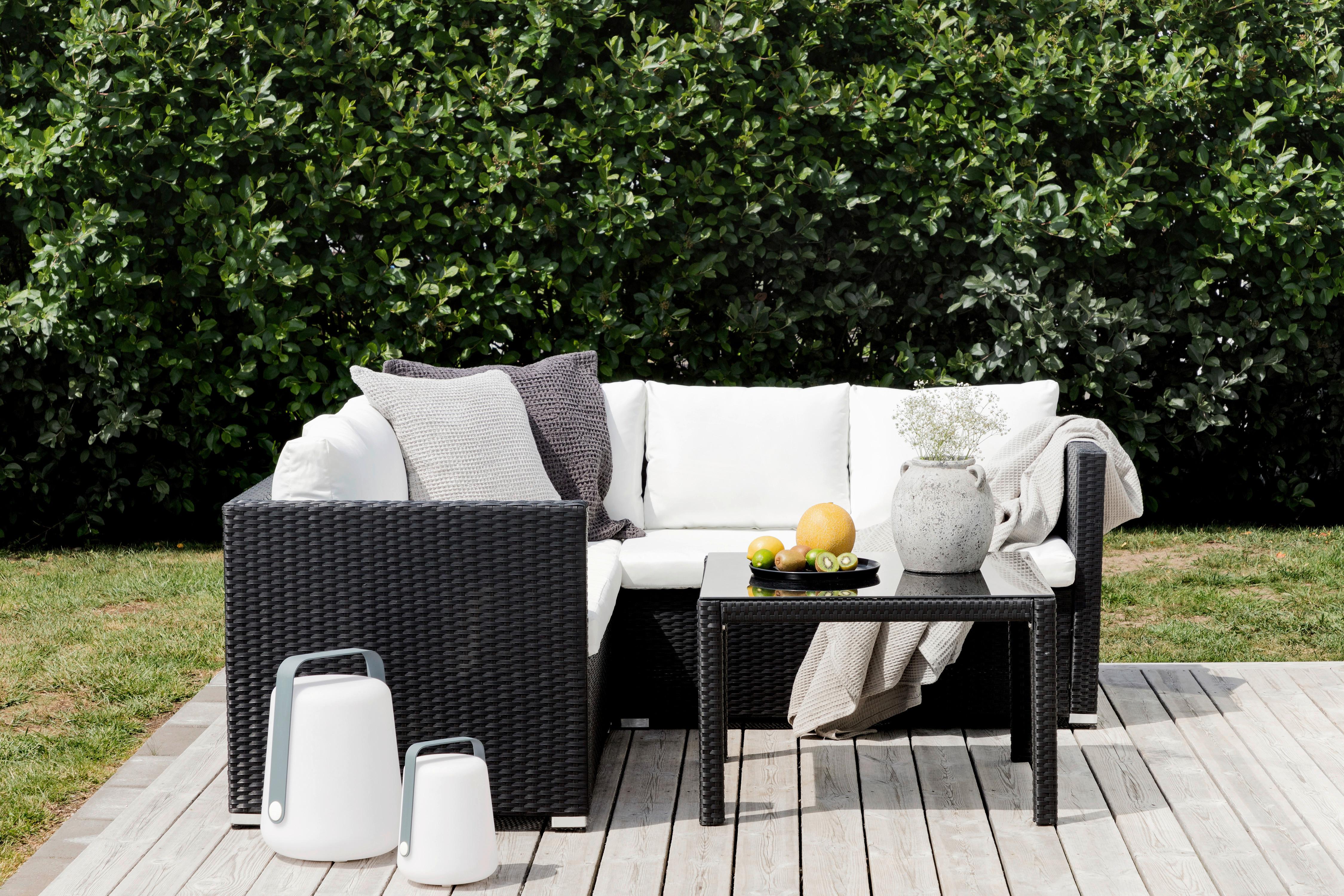 Loungegarnitur Kuba - Schwarz/Weiß, KONVENTIONELL, Glas/Kunststoff (59/180/64cm) - Gardenson