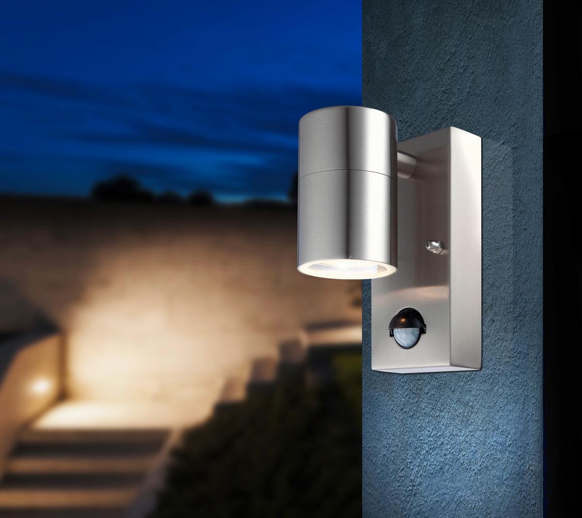 Led Außenleuchte Mit Bewegungsmelder 5 Watt - Klar/Edelstahlfarben, Design, Glas/Metall (7/11/15cm) - Globo