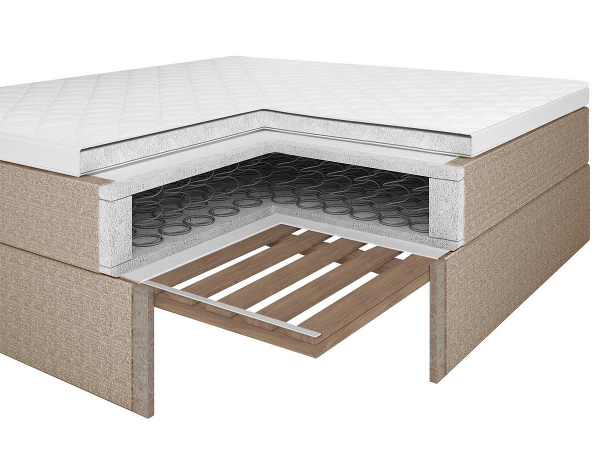 Boxbett Mit Topper 160x200 Cm Anton Beige - Beige, KONVENTIONELL, Holz/Textil (160/200cm) - P & B