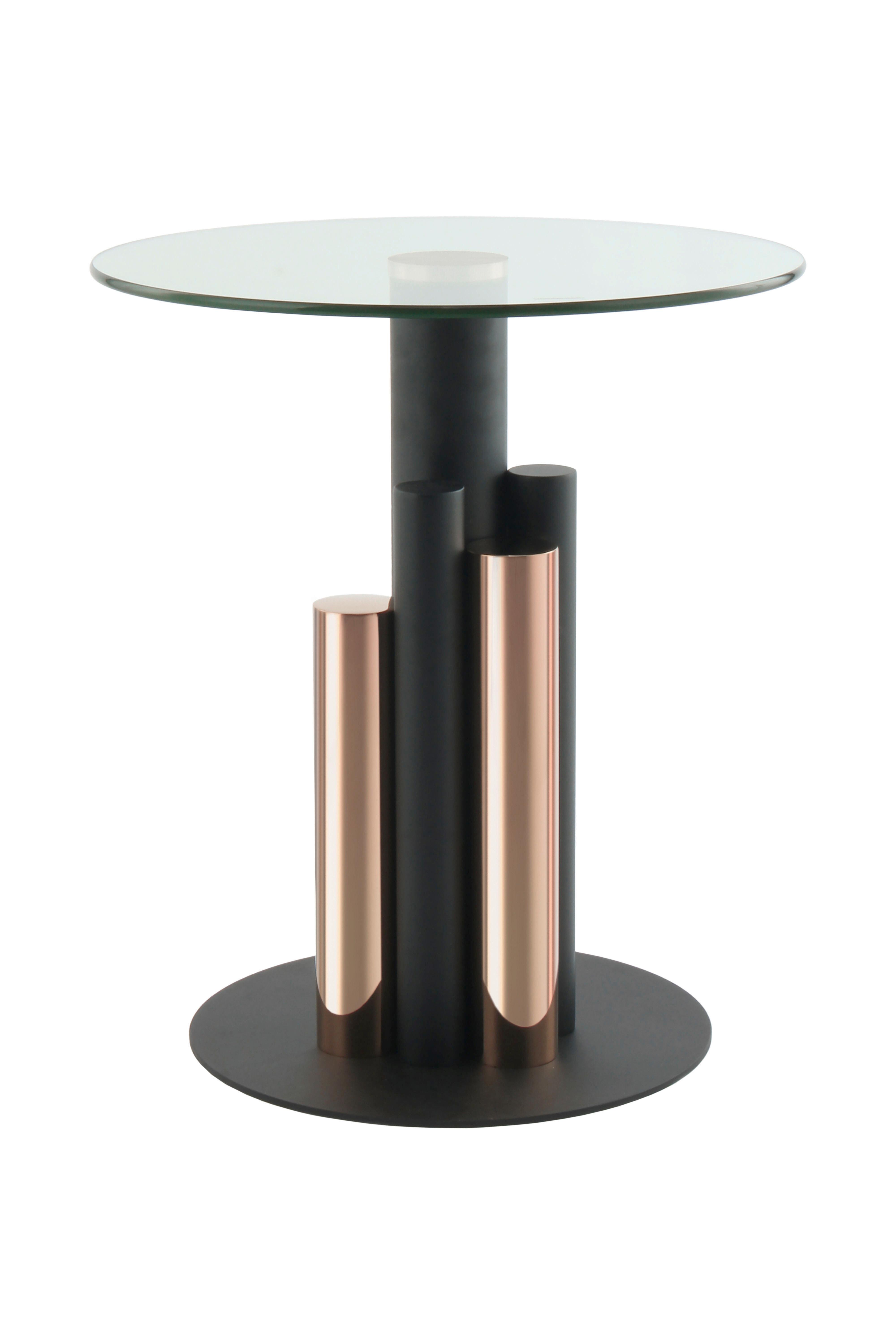 Beistelltisch mit Glasplatte rund Ontario, Klar/Roségold - Goldfarben, MODERN, Glas/Metall (46/46/52cm) - Kayoom