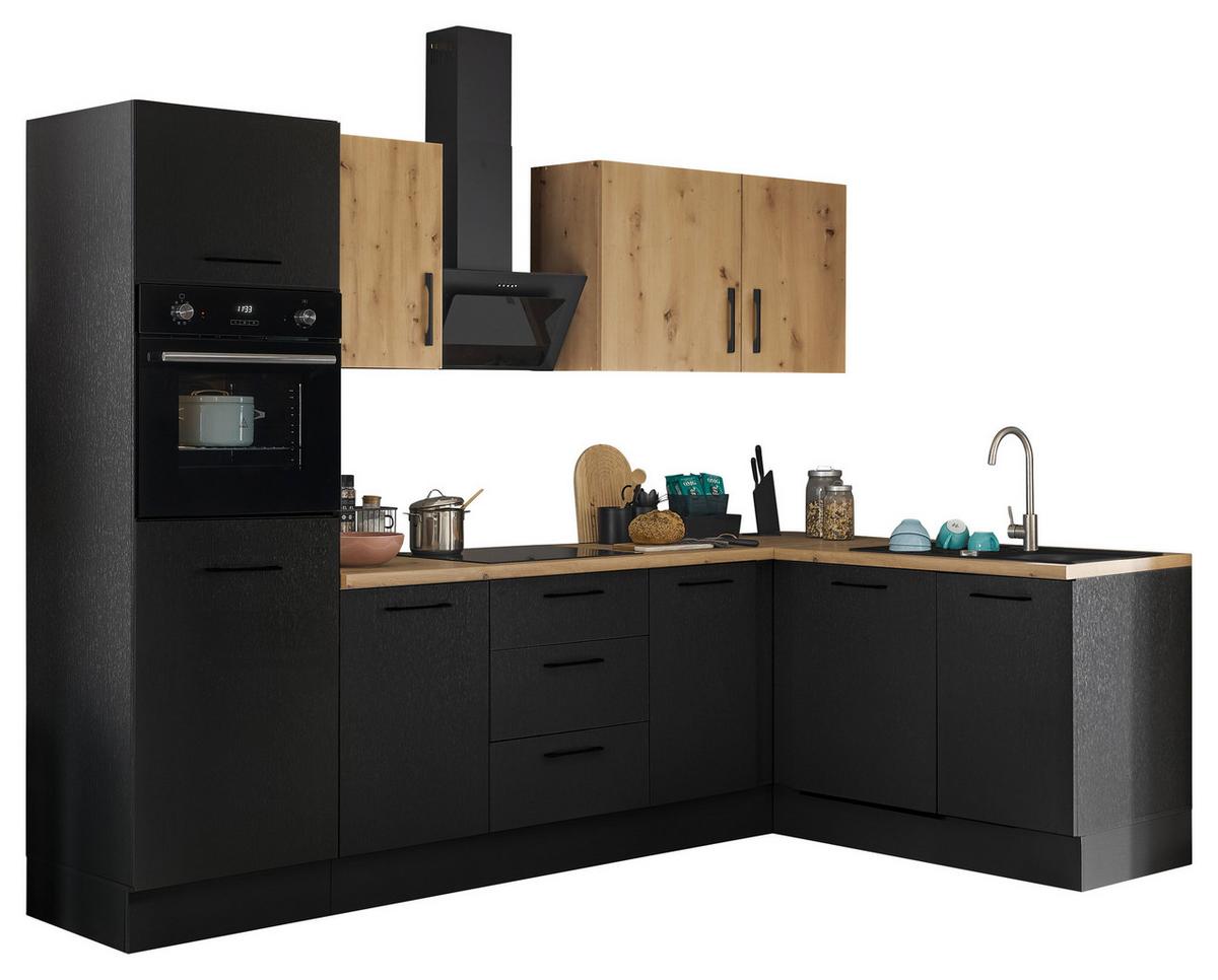 Eckküche Turin Schwarz/Eiche Dekor 280x175 cm - Schwarz/Eiche Artisan, Basics, Holzwerkstoff (280/175cm) - MID.YOU