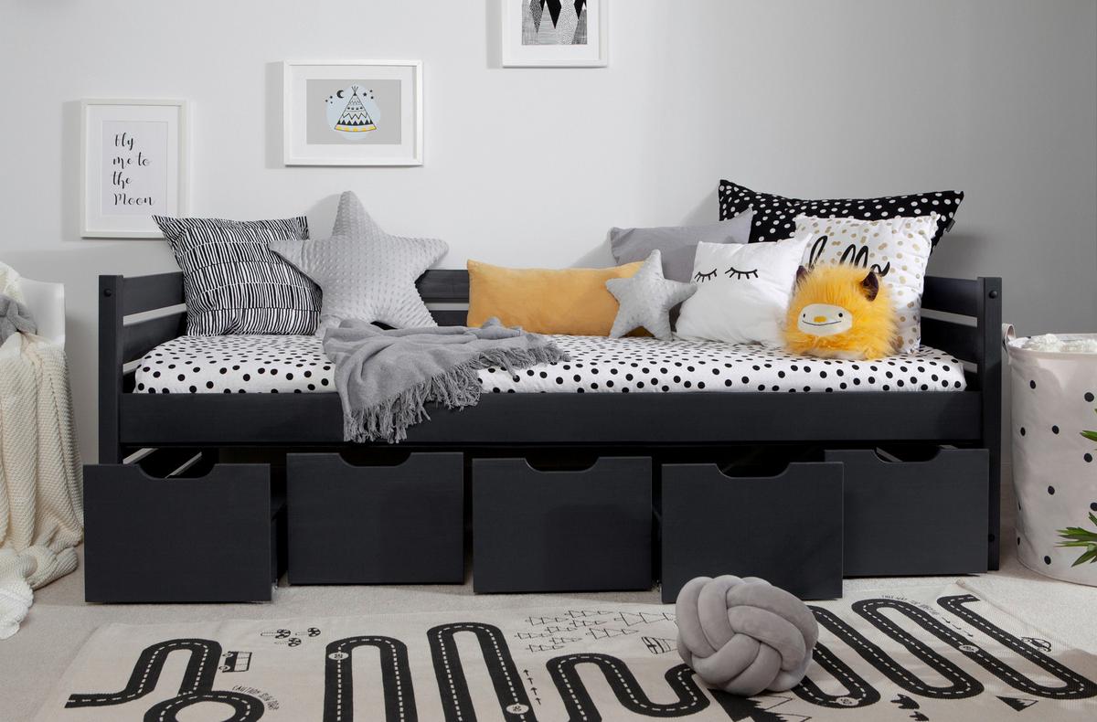 Stauraumbett Naomi - Grau, MODERN, Holz (90/200cm) - MID.YOU