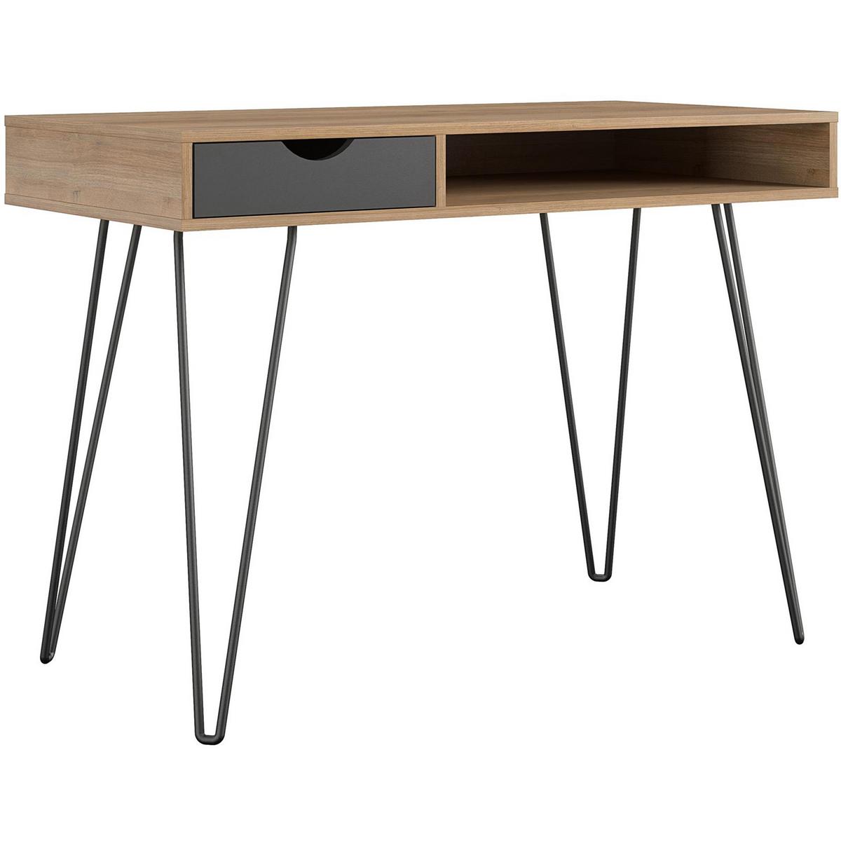 Schreibtisch Concord Naturfarben, Schwarz - Schwarz/Naturfarben, Design, Holzwerkstoff/Metall (106/77/49cm) - MID.YOU