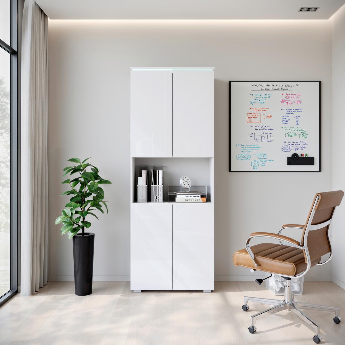 Aktenschrank Vera Weiß/Weiß Hg B: 68cm - Weiß Hochglanz/Weiß, Design, Holzwerkstoff (68/181,9/33cm) - Livetastic