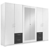Drehtürenschrank Mit Spiegel + Laden 270cm Fly, Weiß/graphit - Graphitfarben/Weiß, Design, Glas/Holzwerkstoff (270/210/58cm) - MID.YOU