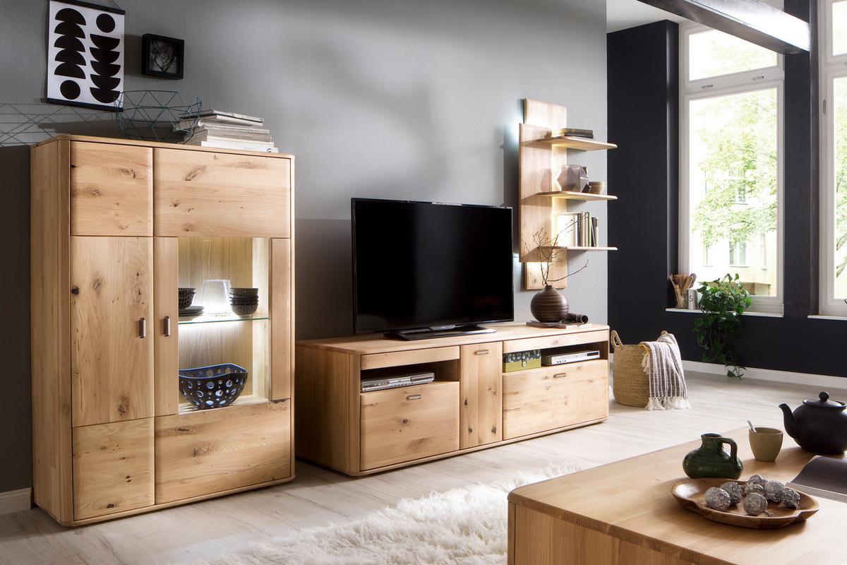Highboard Massiv B: 96 cm Ravello Eichefarben - Eichefarben, Design, Glas/Holz (96/140/38cm) - Livetastic