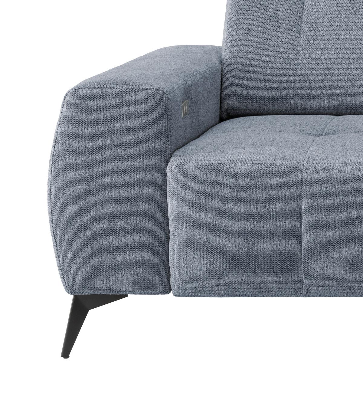 Ecksofa mit USB Anschluss Sano, Hellblau, S: 258x180 cm - Schwarz/Hellblau, MODERN, Textil (258/180cm) - Livetastic
