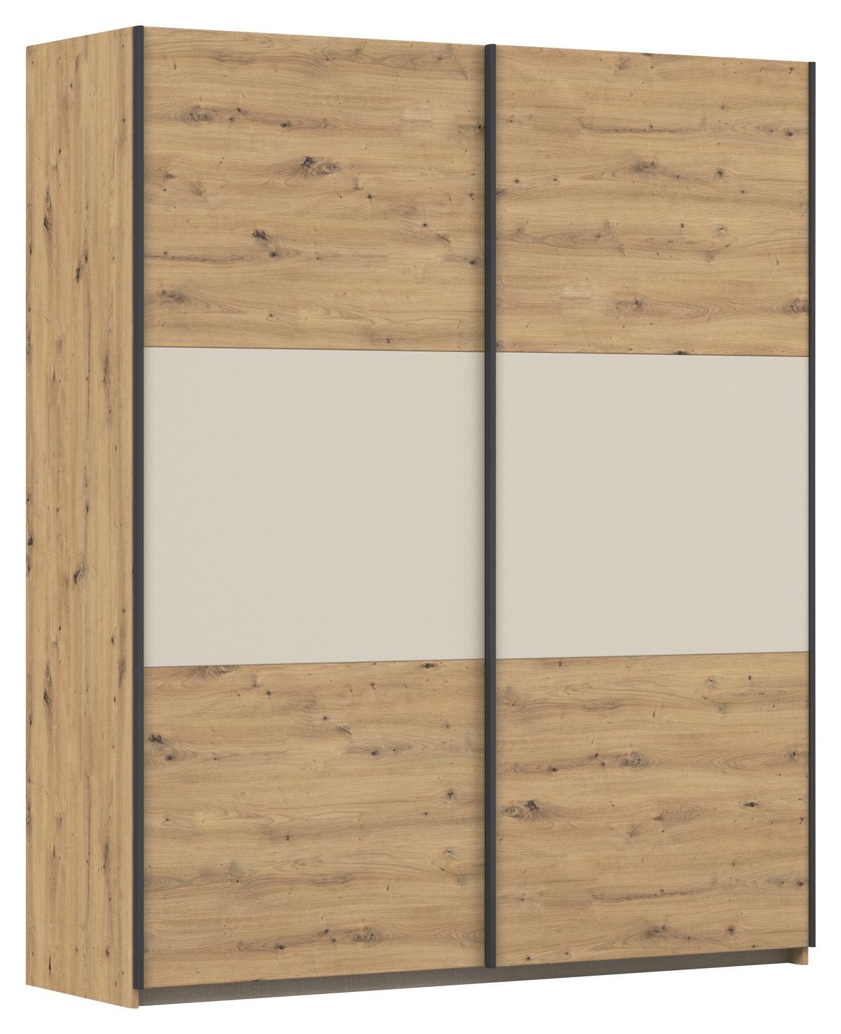 Schwebetürenschrank Neo Champagner Eiche Artisan Dekor - Champagner/Alufarben, MODERN, Holzwerkstoff (175/210/59cm) - Rauch Möbel