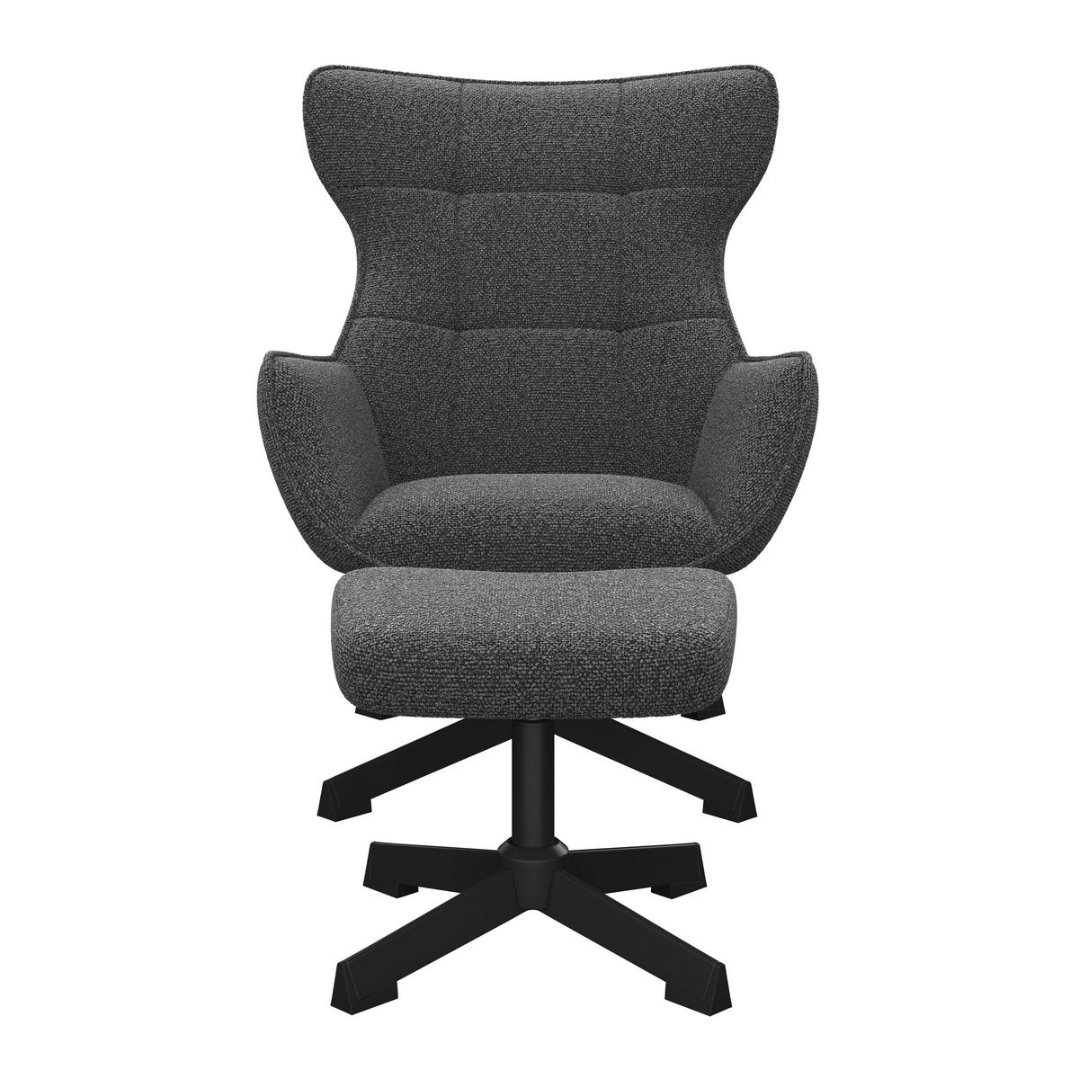 Relaxsessel Bogota Leinenoptik grau, 360° drehbar - Schwarz/Grau, MODERN, Textil/Metall (76/101/86cm) - Luca Bessoni
