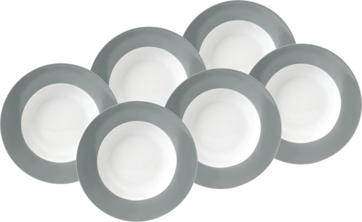 Suppentellerset Grau Weiß 6-teilig D: 21,5 cm - Weiß/Grau, Basics, Keramik (21,5cm) - Van Well