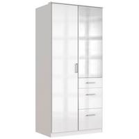 Drehtürenschrank Mit Spiegel + Laden B: 91 cm Clack, Weiß - Weiß Hochglanz/Silberfarben, Basics, Holzwerkstoff (91/199/58cm) - MID.YOU