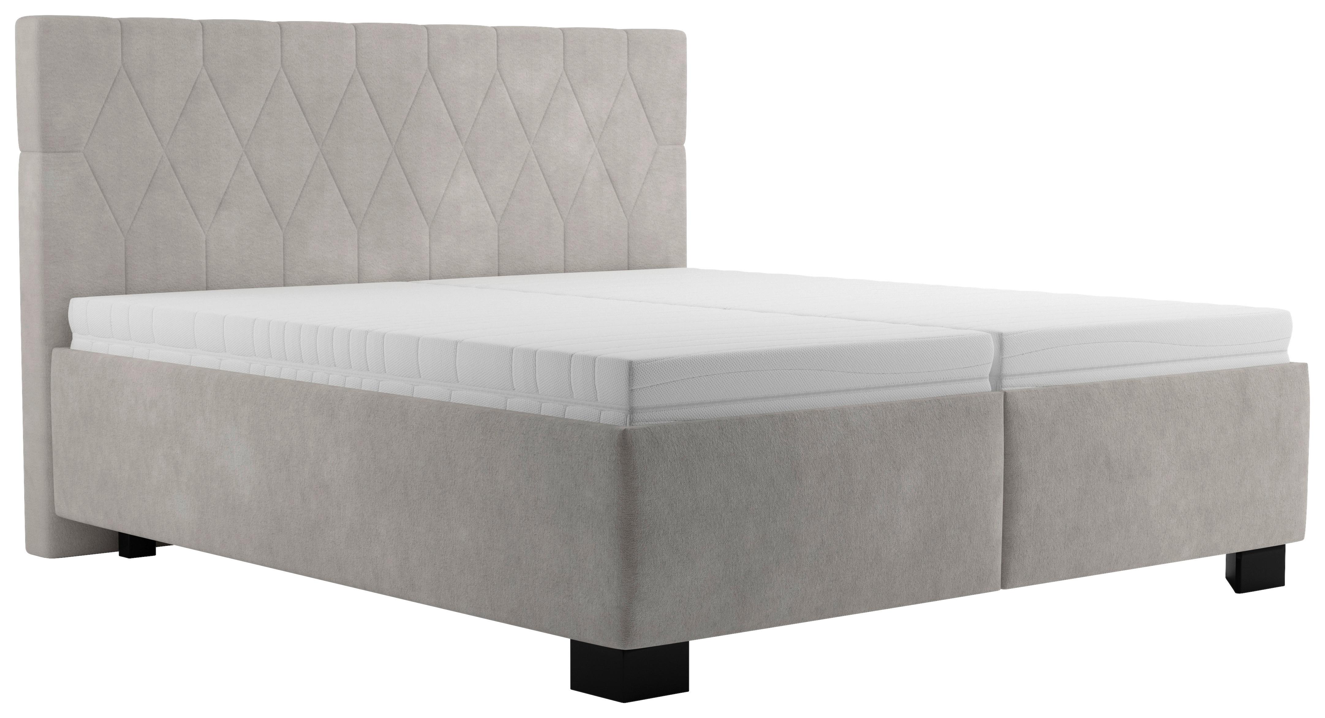 Čalúnená posteľ FERAMA 180x200 cm, béžová - čierna/prírodná farba, Modern, drevo/textil (180/200cm)