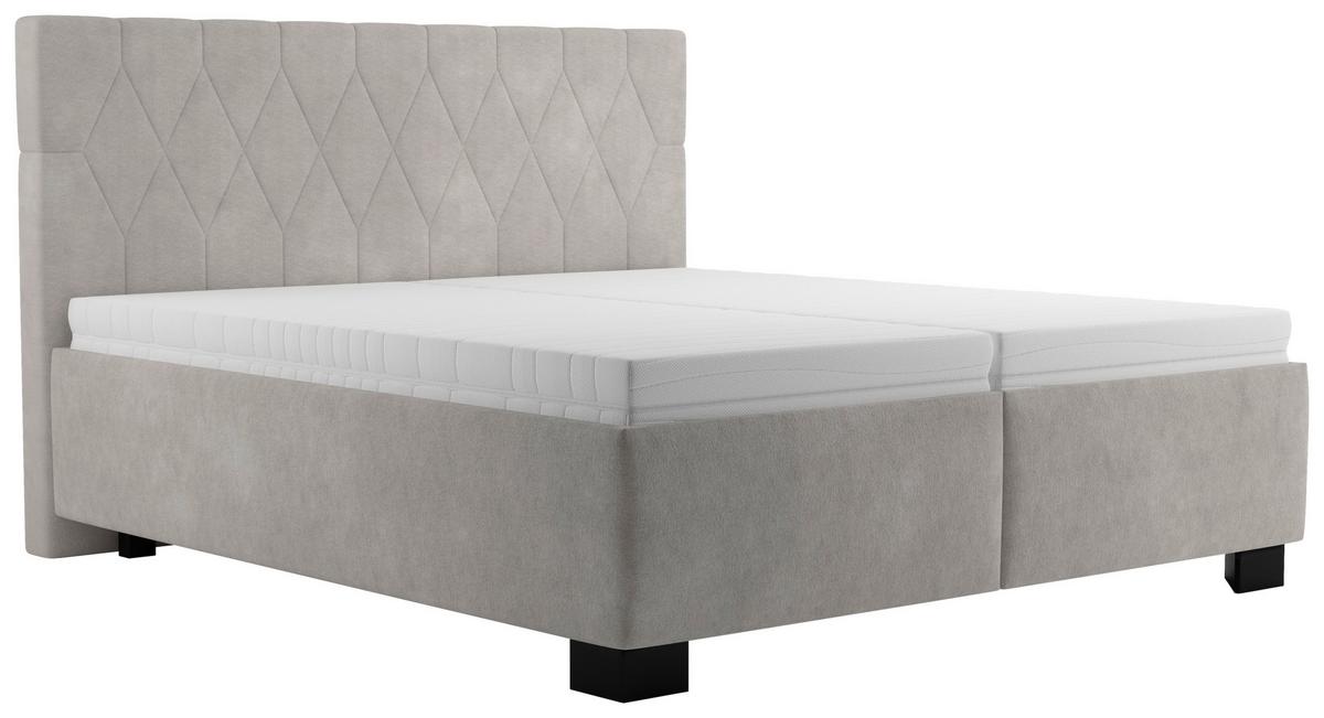 Čalúnená posteľ FERAMA 180x200 cm, béžová - čierna/prírodná farba, Modern, drevo/textil (180/200cm)