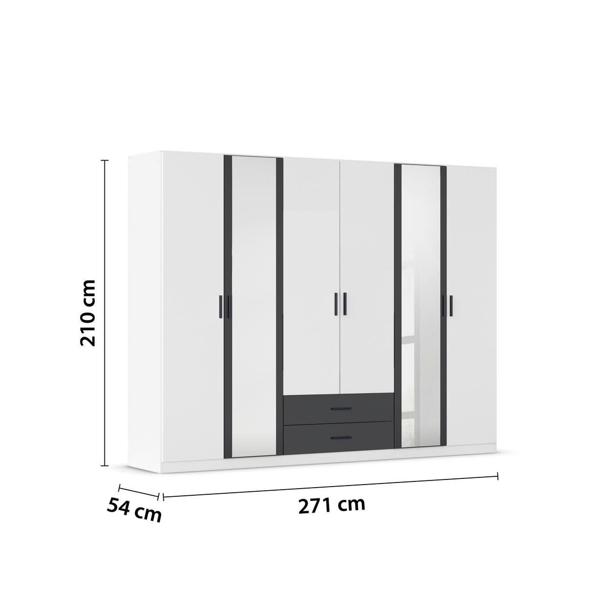 Drehtürenschrank Mit Spiegel B: 271 cm Despina Grau / Weiß - Weiß/Grau, KONVENTIONELL, Holzwerkstoff (271/210/54cm)