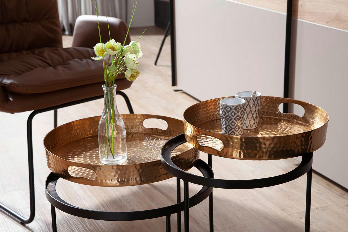 Couchtischset Wohnling Goldfarben B:46 cm - Goldfarben/Schwarz, MODERN, Metall (46/46/41cm) - MID.YOU