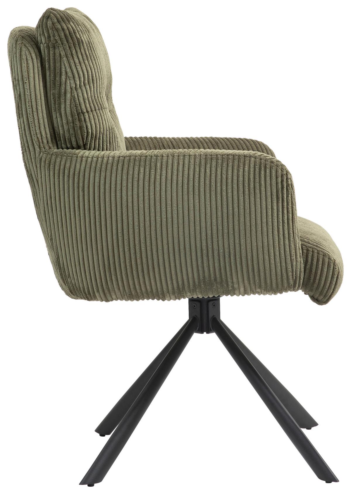 Armlehnstuhl Leni Cord Grün Sitzfl. 180° drehbar, B: 60cm - Schwarz/Grün, KONVENTIONELL, Textil/Metall (60/95/67cm) - MID.YOU