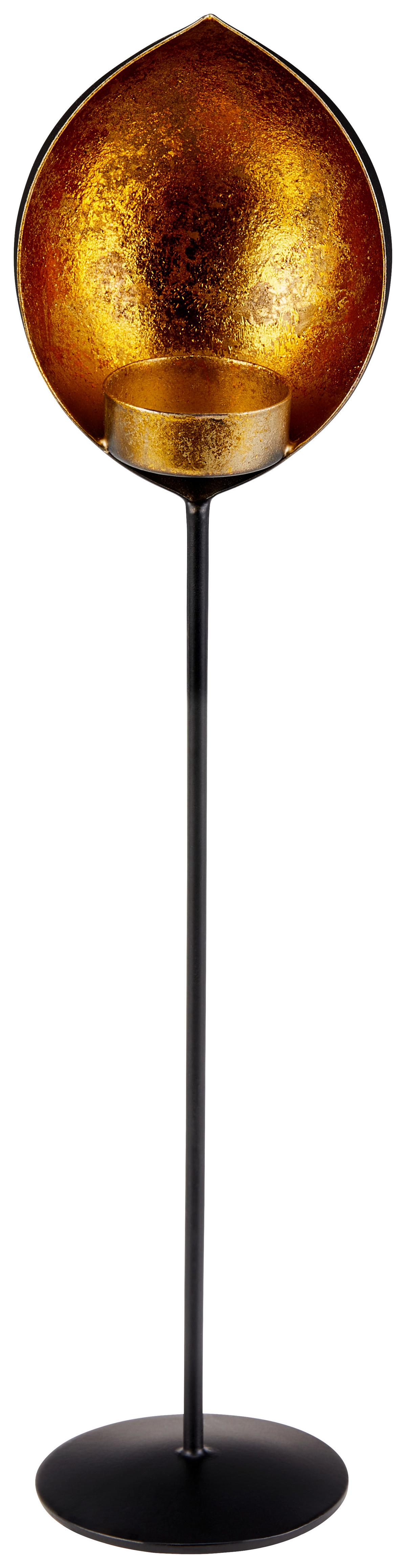 Teelichthalter Elodie Eisen Schwarz/Goldf. für 1 Teelicht - Goldfarben/Schwarz, KONVENTIONELL, Metall (9/20cm) - James Wood