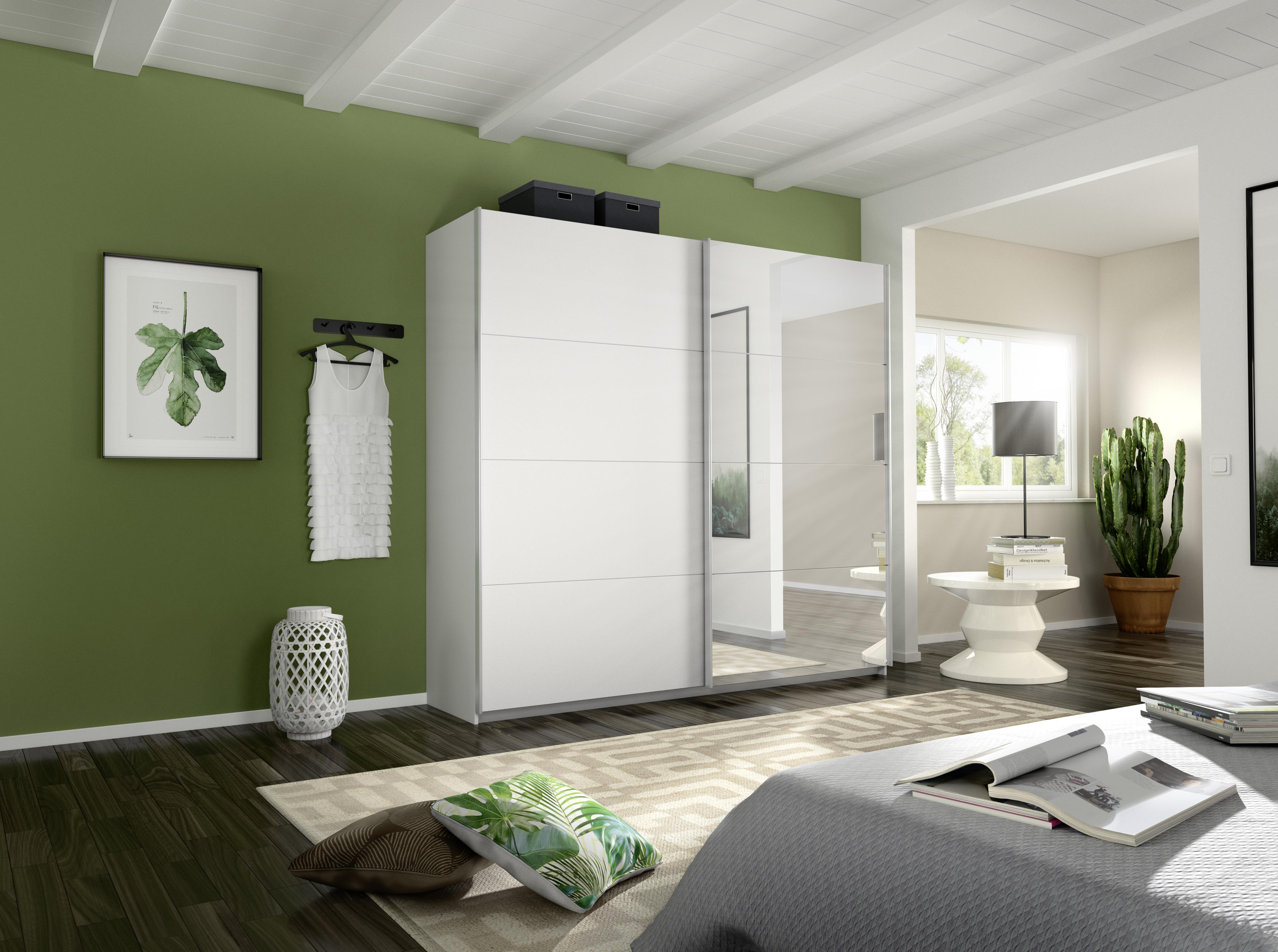 Schwebetürenschrank M. Spiegel 226cm Belluno, Weiß Dekor - Weiß, MODERN, Holzwerkstoff (226/230/62cm) - Rauch Möbel