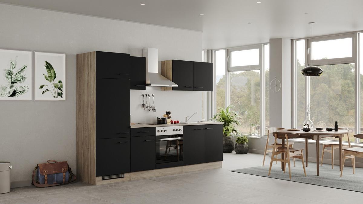 Küchenblock Capri Eiche/schwarz B: 270 Cm - Eichefarben/Schwarz, MODERN, Holzwerkstoff (270cm) - FlexWell