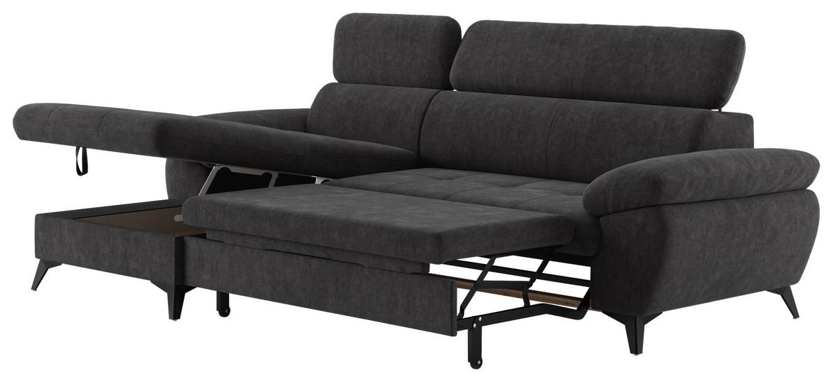 Ecksofa mit Bettkasten Hudson 100x261 cm Dunkelgrau - Schlammfarben/Dunkelgrau, Textil (166/261cm) - MID.YOU