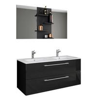 Badmöbel-Set 2-Tlg. Hängend Budasi 112 cm Schwarz - Schwarz/Weiß, MODERN, Keramik/Holzwerkstoff (112cm) - MID.YOU