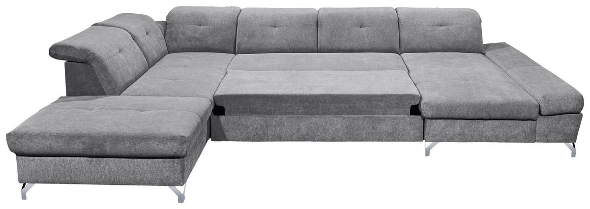 Ecksofa Melfi Dunkelgrau U: 245 Cm - Dunkelgrau/Silberfarben, MODERN, Textil (245/350/168cm) - MID.YOU