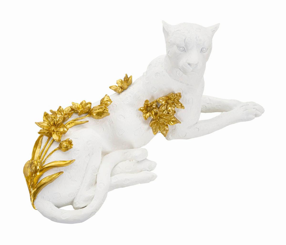 Skulptur Leopard White/Gold B: 53 cm - Goldfarben/Weiß, Basics, Kunststoff (53/24/21.5cm)