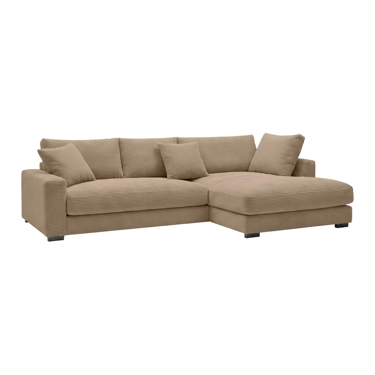 Rohová sedačka PEDRO, pravá, karamelový manšestr - černá/karamel, Moderní, textil/plast (300/190cm) - Mömax