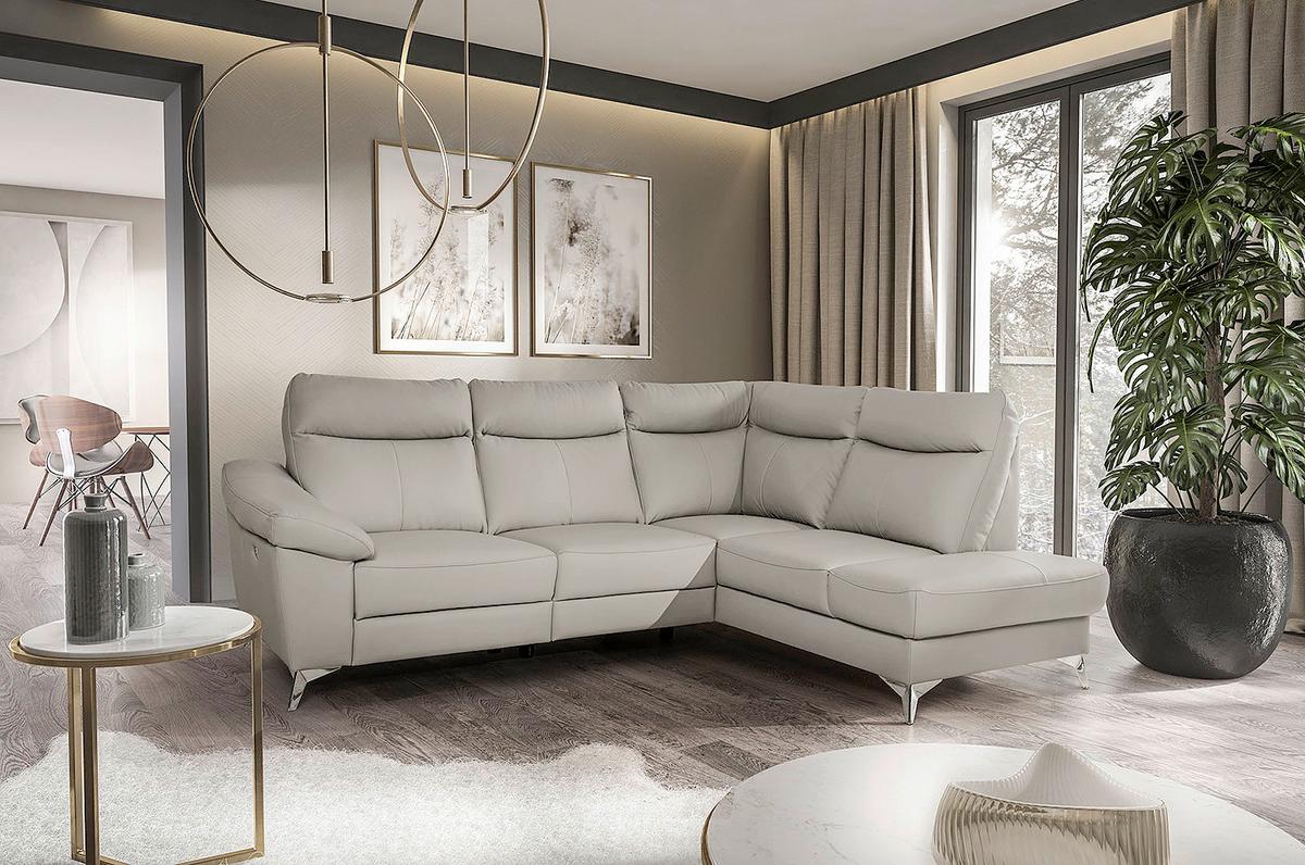 Ecksofa Luna Teilleder Platinfarben 242x194 - Platinfarben/Chromfarben, Design, Leder/Textil (242/194cm) - Livetastic