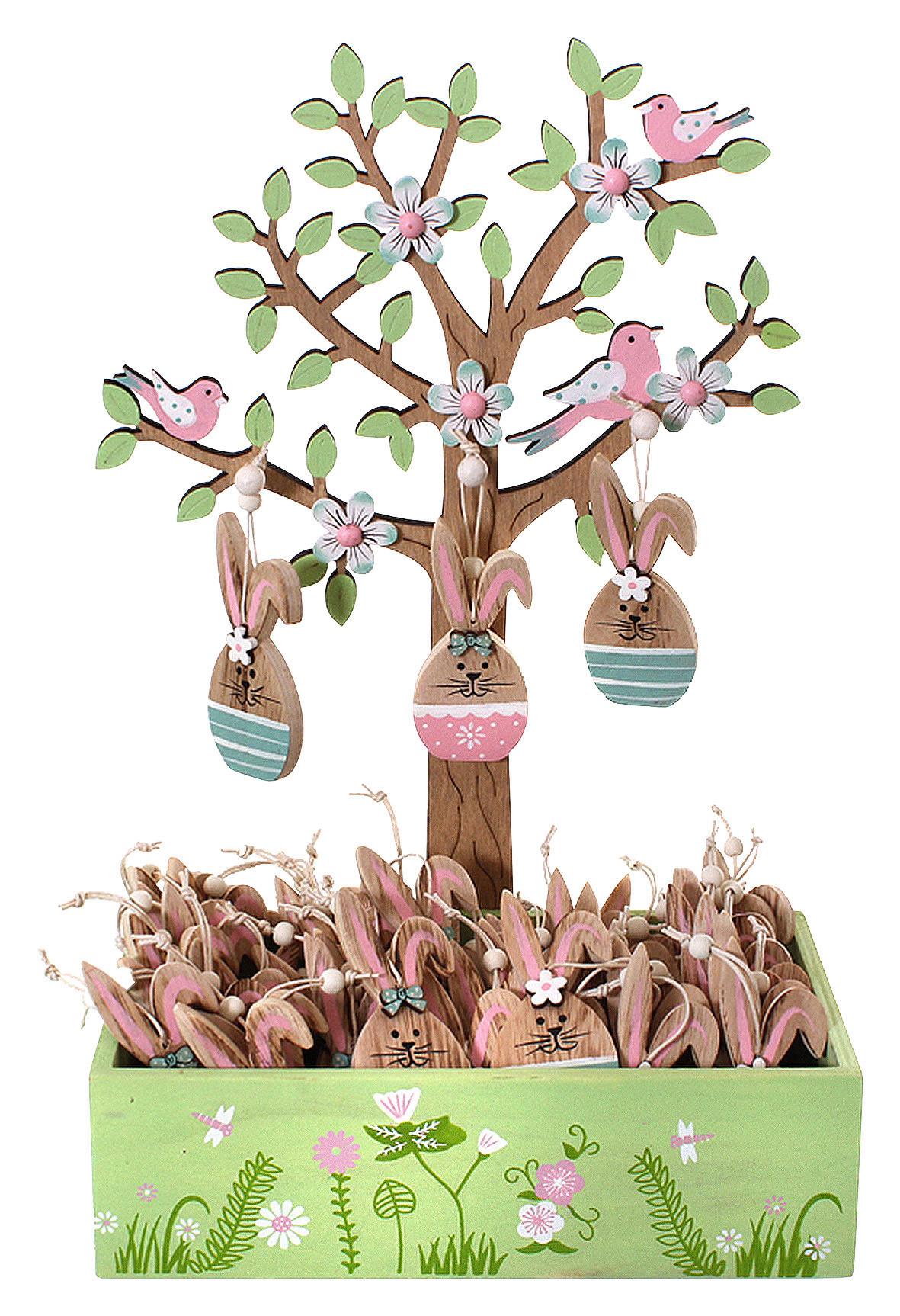 Dekohänger Osterhase LxBxH: ca. 4x1x9 cm - Blau/Pink, Basics, Holzwerkstoff (4/1/9cm)