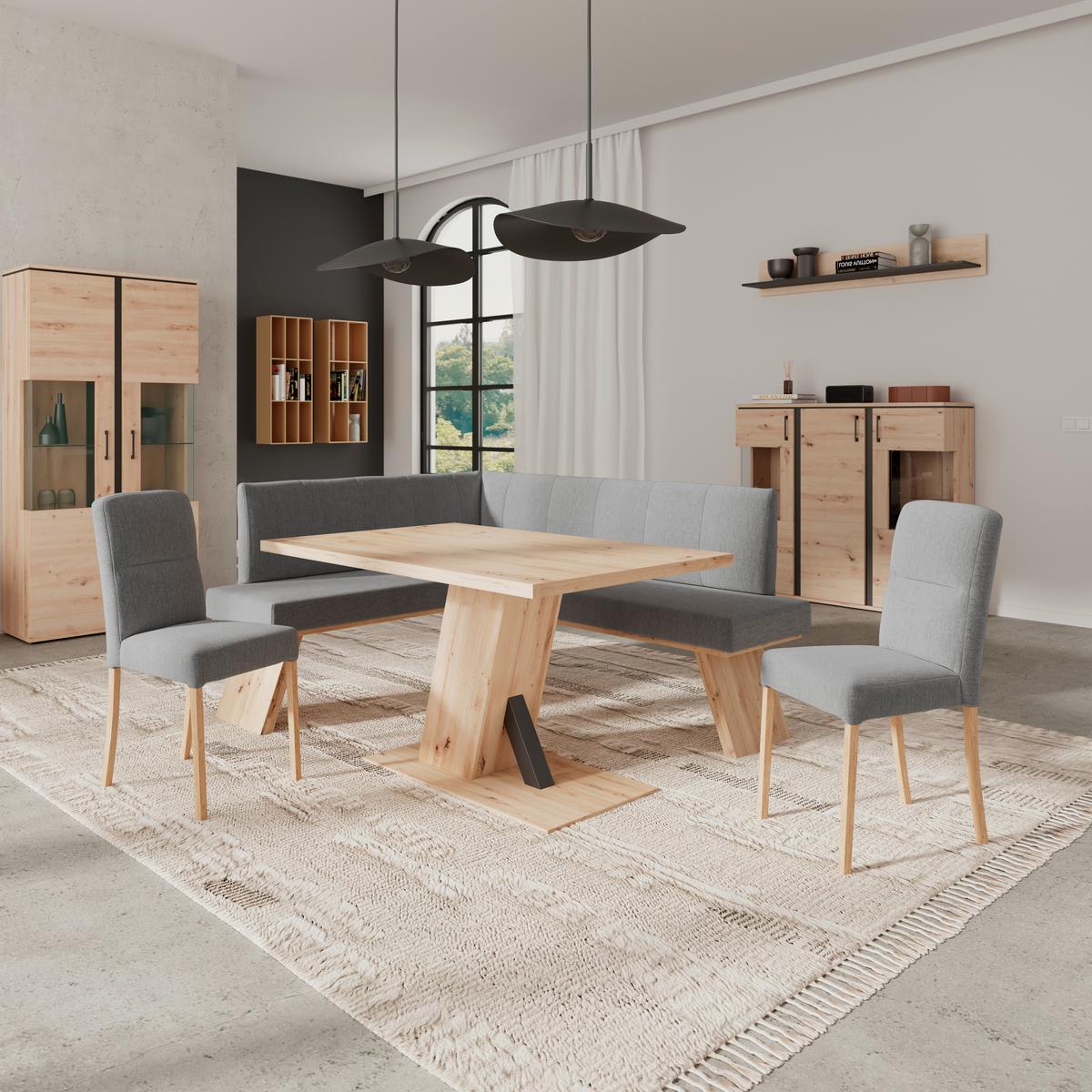 Eckbank Emma II - Eichefarben/Grau, KONVENTIONELL, Holzwerkstoff/Textil (150/185cm)