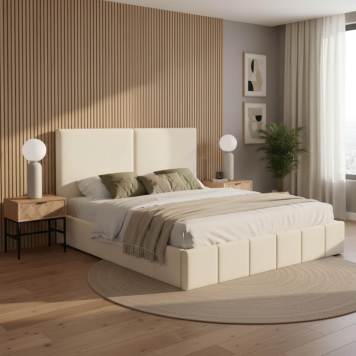 Čalouněná postel MILA 180x200 cm, bílá - černá/slonovinová, Moderní, kov/dřevo (180/200cm) - Bessagi Home