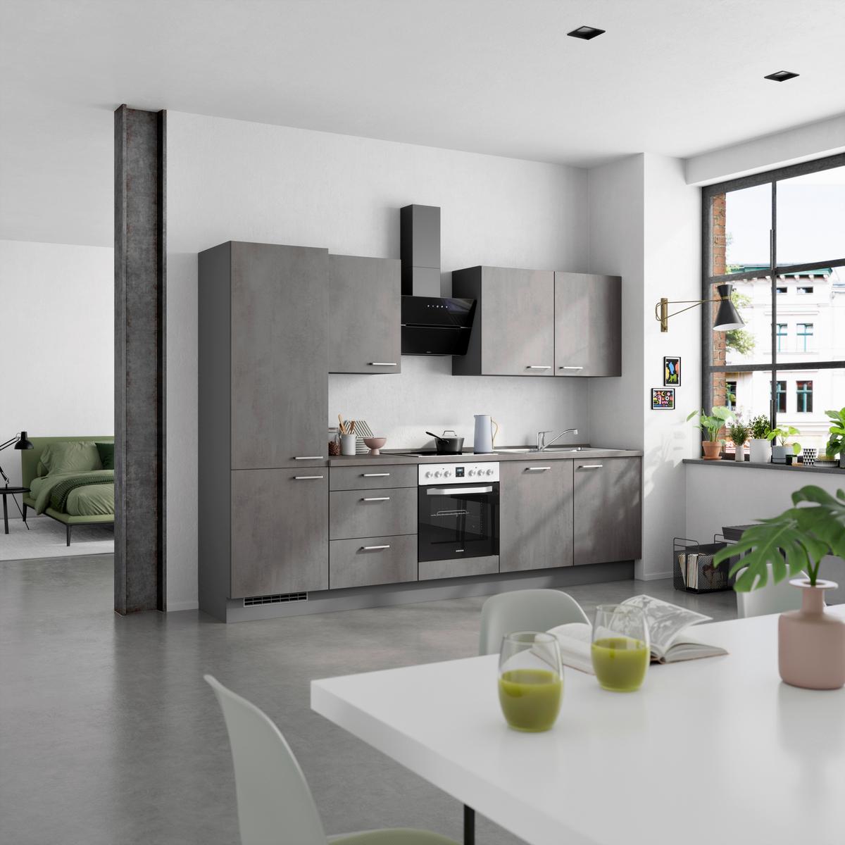 Kuchynská linka 300 cm, bridl.šedý betón/bridl.šedá - farba ušľachtilej ocele/bridlicová, Modern, kov/kompozitné drevo (300cm) - Nobilia