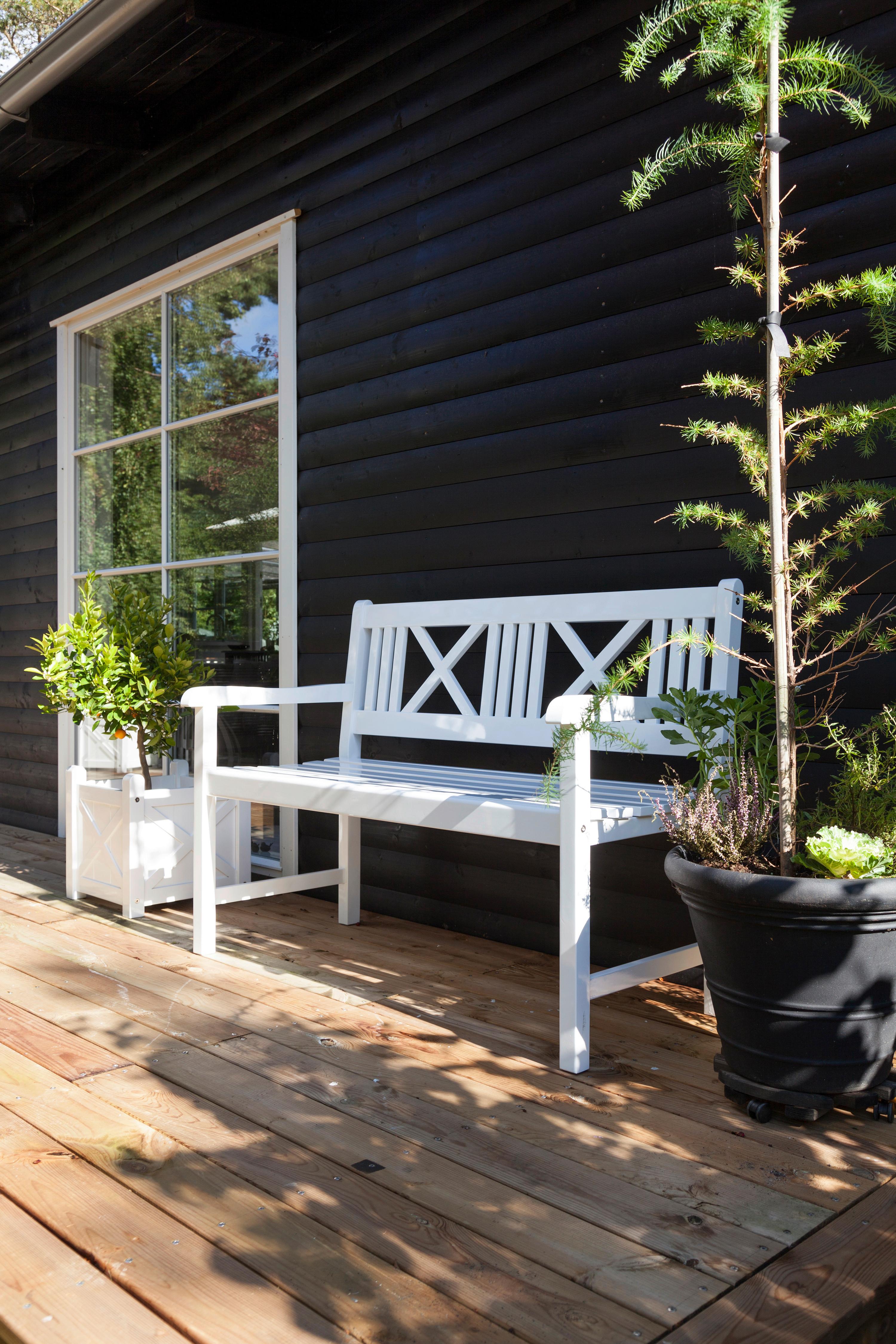 Gartenbank Rosenborg, Weiß 120x89x58 cm, Echtholz - Weiß Hochglanz, Natur, Holz (120/89/58cm) - Gardenson