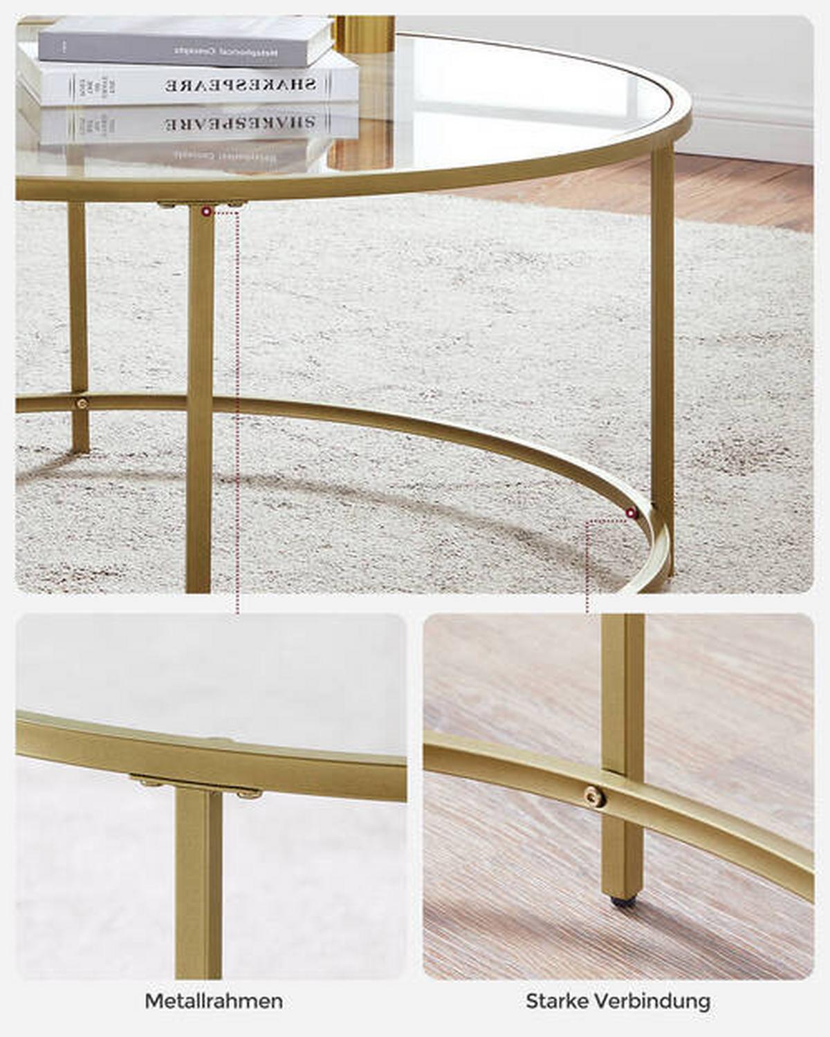 Beistelltisch Mit Glasplatte Goldfarben - Klar/Goldfarben, Trend, Glas/Metall (84/84/45,5cm) - Boxxx