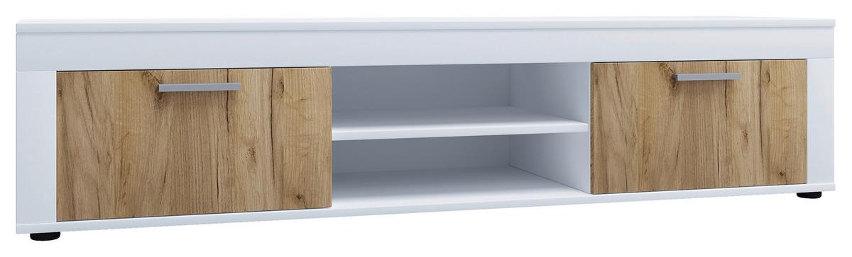 Lowboard Usilo Weiß Honigeiche Dekor - Honigeiche/Schwarz, Design, Holzwerkstoff (160/37/45cm) - MID.YOU