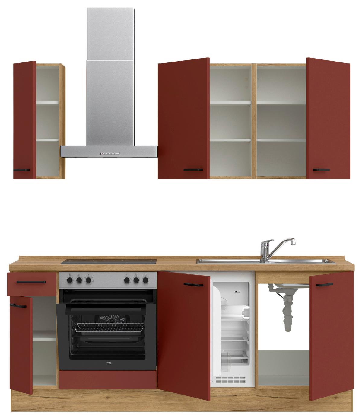 Küchenleerblock Easytouch Low-Line, L5 Links - Eichefarben/Rot, MODERN, Holzwerkstoff (210cm) - Nobilia