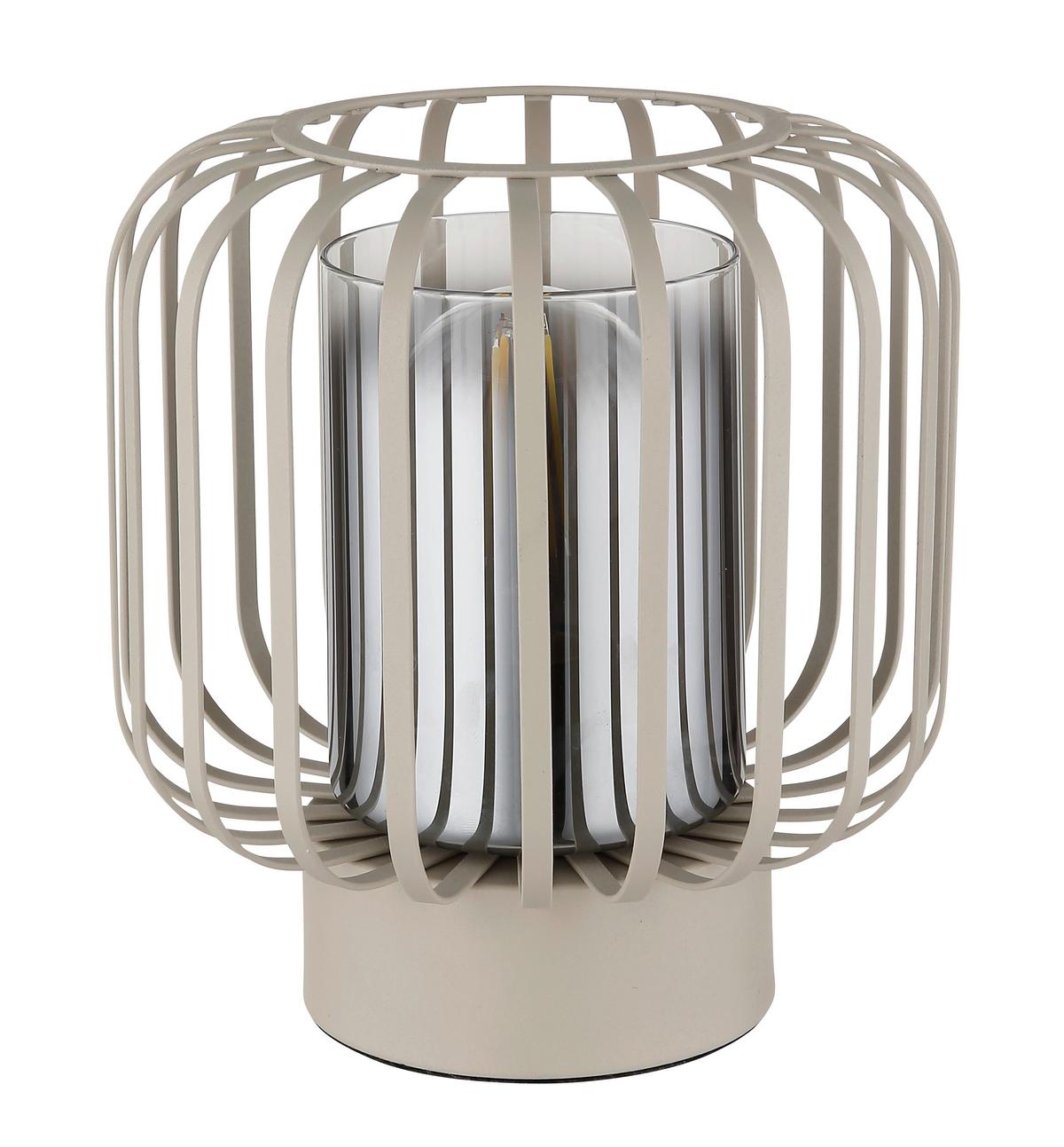 Tischleuchte Alfred Grau Klar Sandfarben D: 18 Cm - Sandfarben/Klar, Design, Glas/Textil (18/19cm) - Globo