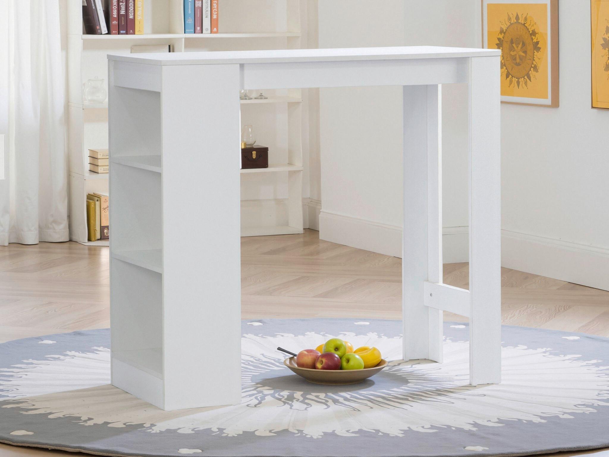 Bartisch Brest 110x103x50 Cm Melamin Weiß 3 Ablagen - Weiß, KONVENTIONELL, Holzwerkstoff (110/103/50cm)