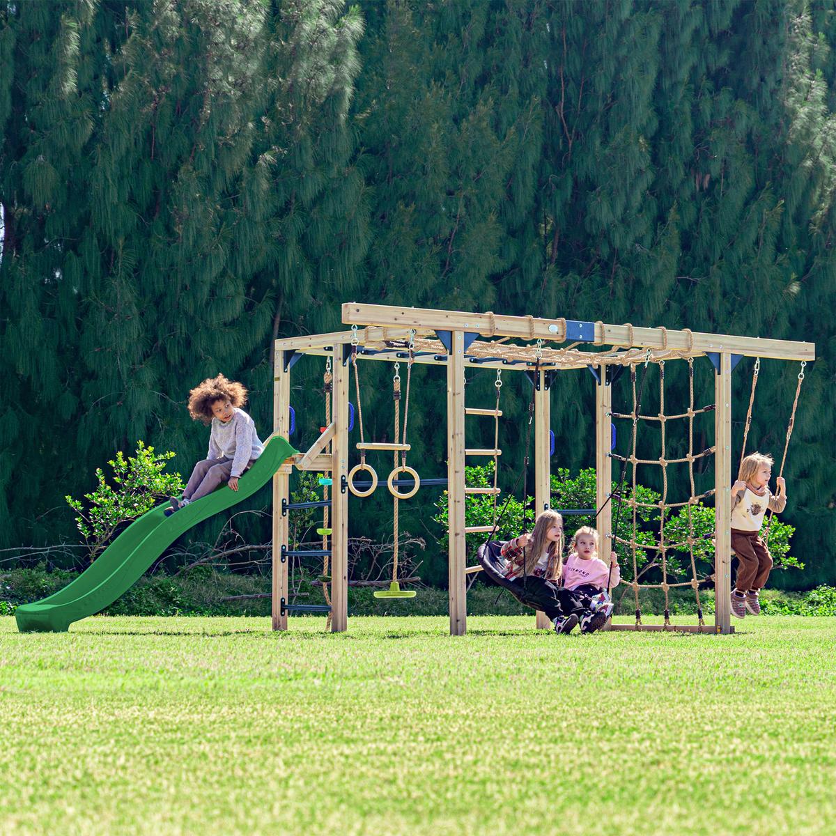 Klettergerüst mit Rutsche Grün - Blau/Braun, Basics, Holz/Kunststoff (522,5/196/205cm) - Ambia Garden