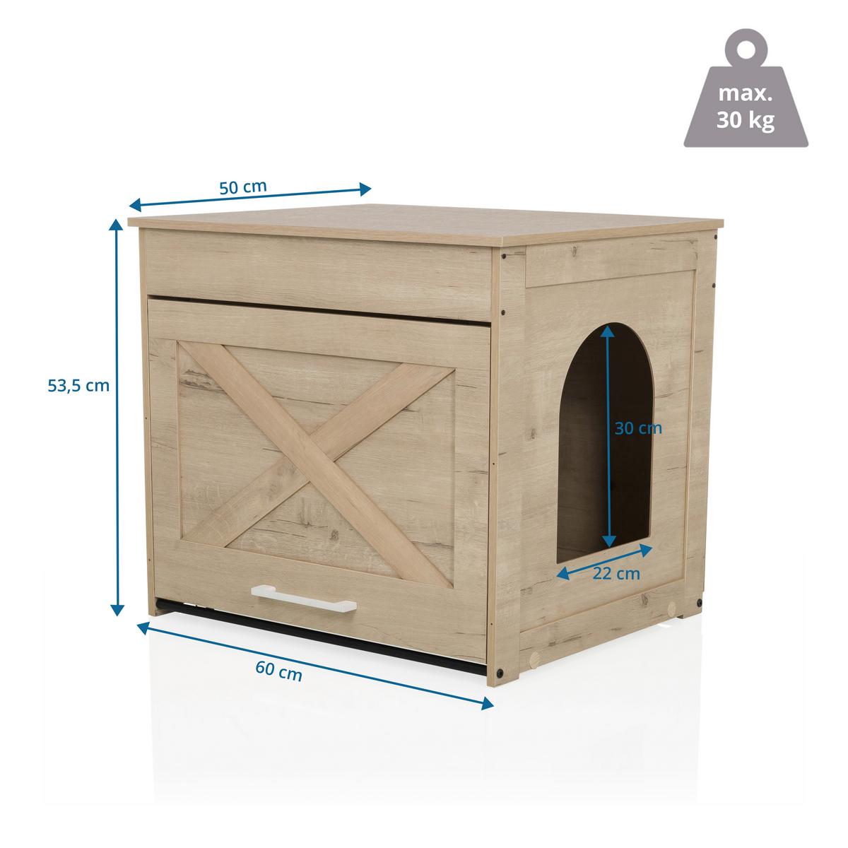 Tierhaus Kitty Pawbox Eichefarben B: 60cm - Eichefarben, MODERN, Holzwerkstoff (60/53,5/50cm) - MID.YOU