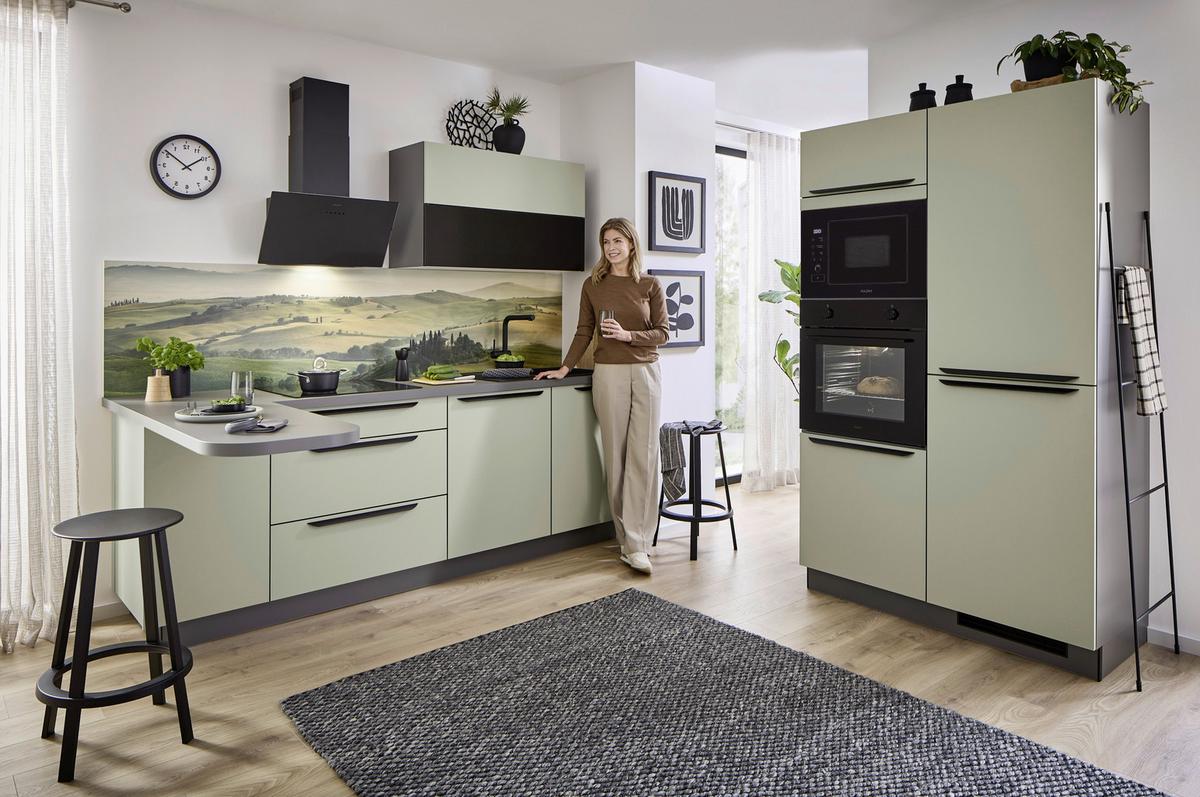 Eckküche Clean - Salbeigrün/Anthrazit, MODERN, Holzwerkstoff (238,8/120cm) - Express-Kuechen