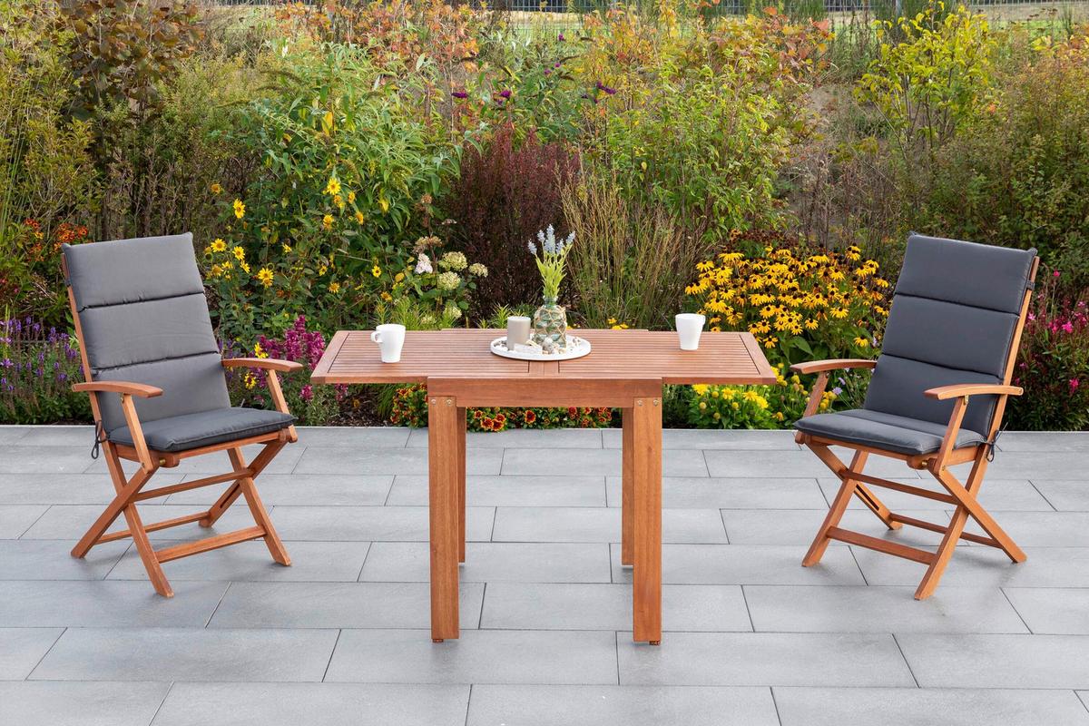 Gartentischgruppe Comodoro 5 -Teilig. Grau/Naturfarben - Eukalyptusholzfarben/Grau, KONVENTIONELL, Holz/Textil - Gardenson