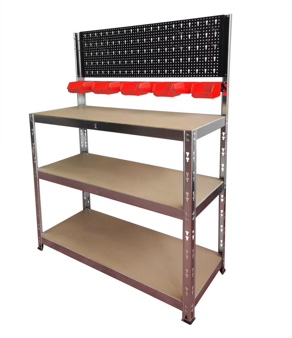 Werkbank Metall Naturfarben B: 40 Cm Höhenverstellbar - Rot/Silberfarben, MODERN, Holzwerkstoff/Kunststoff (100/40/136cm) - Homezone