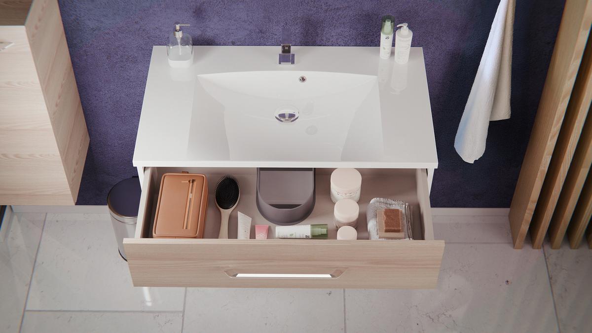 Badezimmer Clever Eschefarben B: 90cm - Eschefarben/Weiß, MODERN, Glas/Holzwerkstoff (90/118,9/45,7cm) - MID.YOU