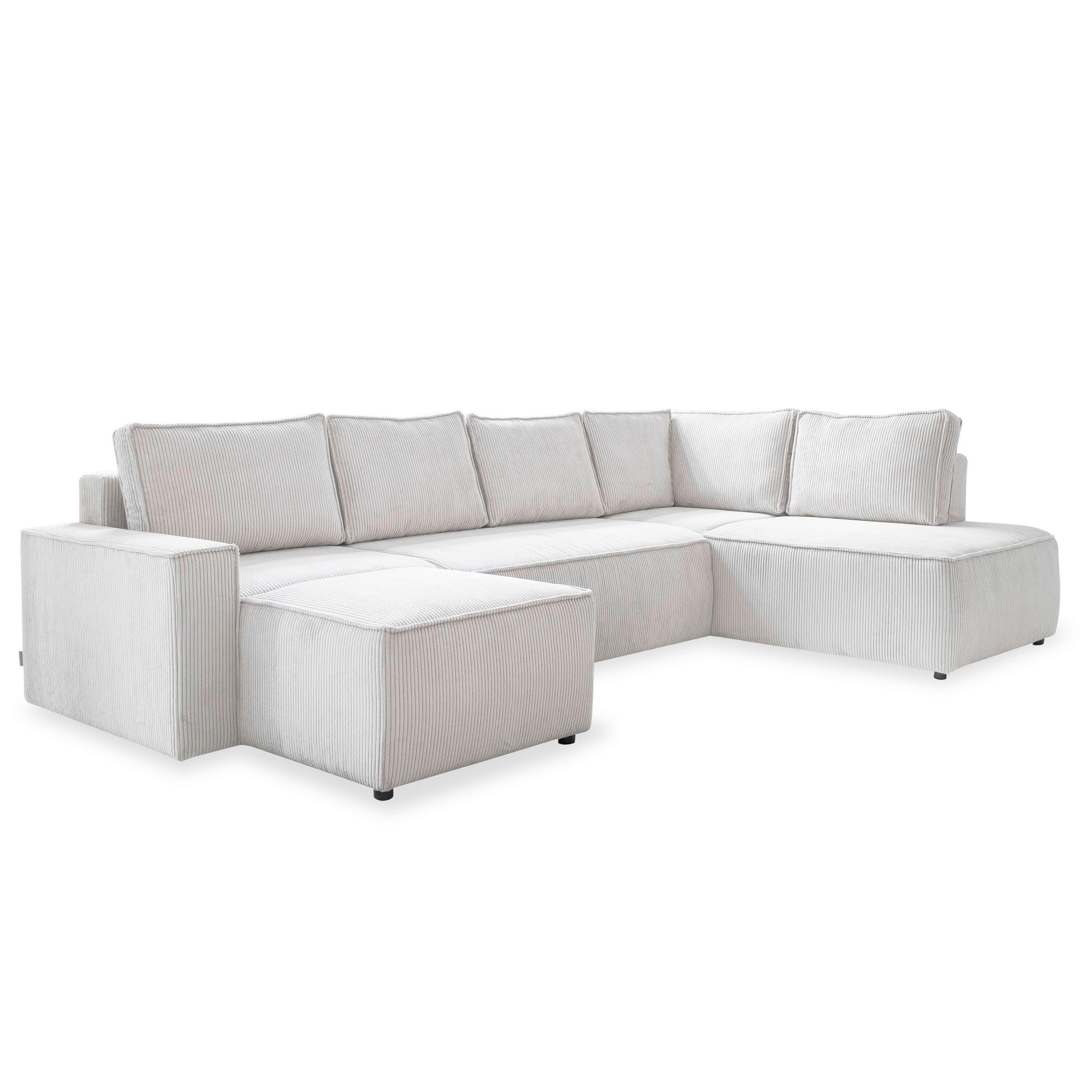 Rohová sedačka OLIVER, béžová, manšestr, pravá - černá/béžová, Design, textil/plast (156/322/194cm) - MID.YOU