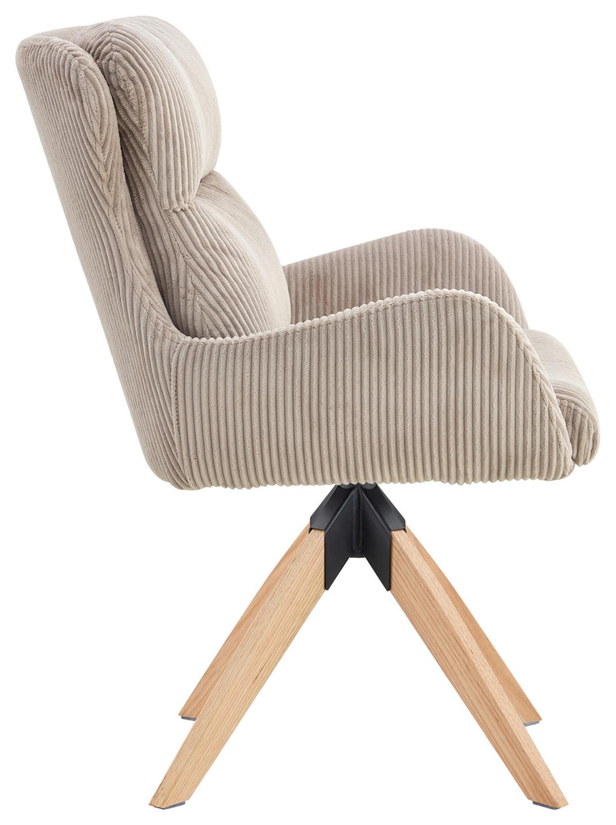 Armlehnstuhl Malu Cord Taupe Echtholz Beine - Taupe/Naturfarben, KONVENTIONELL, Holz/Textil (60/91/72cm) - Livetastic