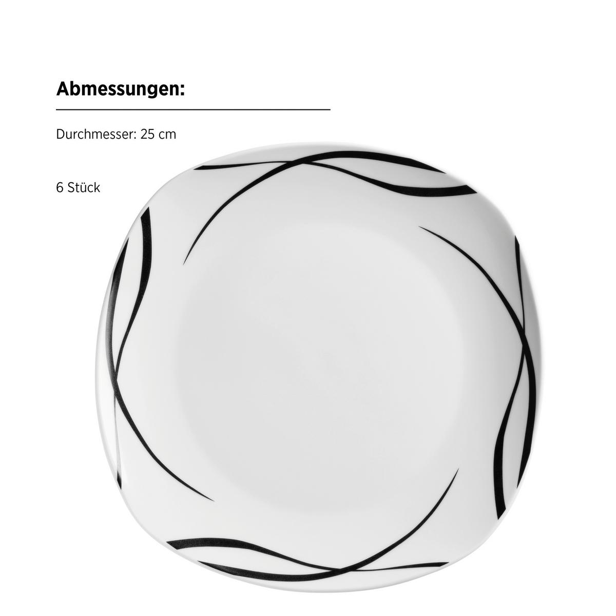 Tellerset Decora Schwarz/Weiß, 18-teilig - Schwarz/Weiß, Trend, Keramik - Mäser