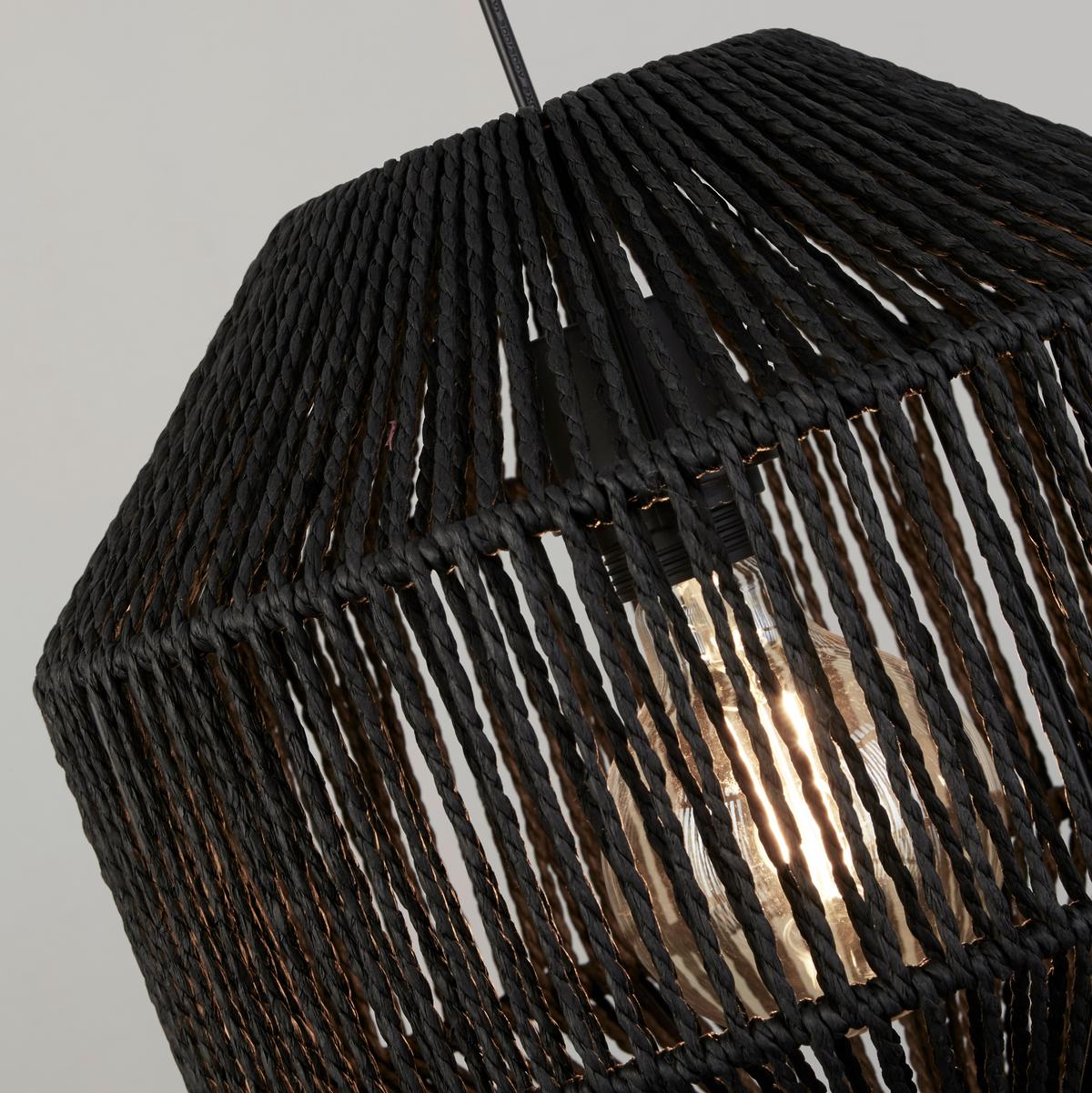Hängeleuchte Wicker H: 130 cm, 3-Flammig, höhenverstellbar - Schwarz, Design, Textil/Metall (130/130/30cm)