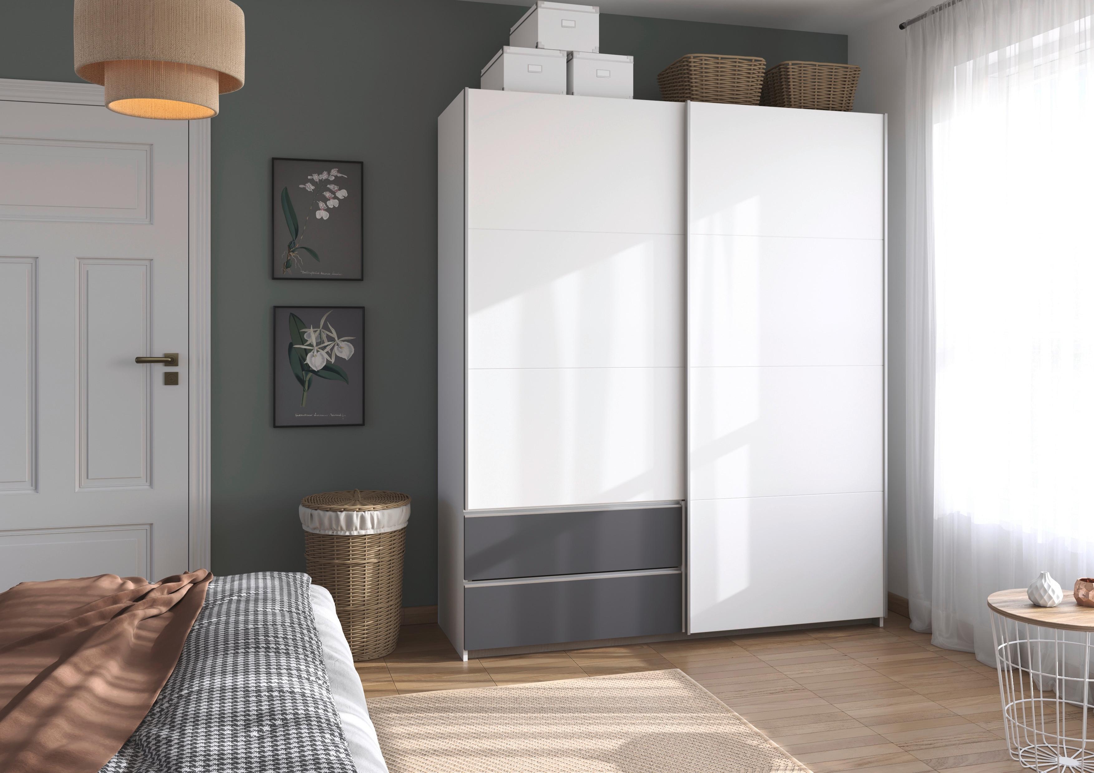 Schwebetürenschrank Stoke Grau Weiß B: 131 cm - Weiß/Grau, MODERN, Holzwerkstoff (131/210/59cm) - Rauch Möbel